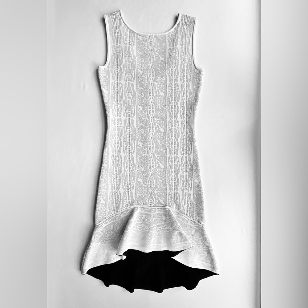 BCBG Max Azria Faye Jacquard High Low Dress Off White Size XS